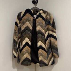 Amuse Society Chevron Pattern Faux Fur Coat